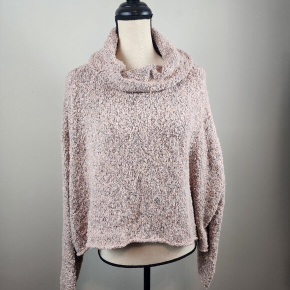 Altard State sz Large Womens Beige Bouclé Cropped Sweater With Cowl Neck - Picture 1 of 15